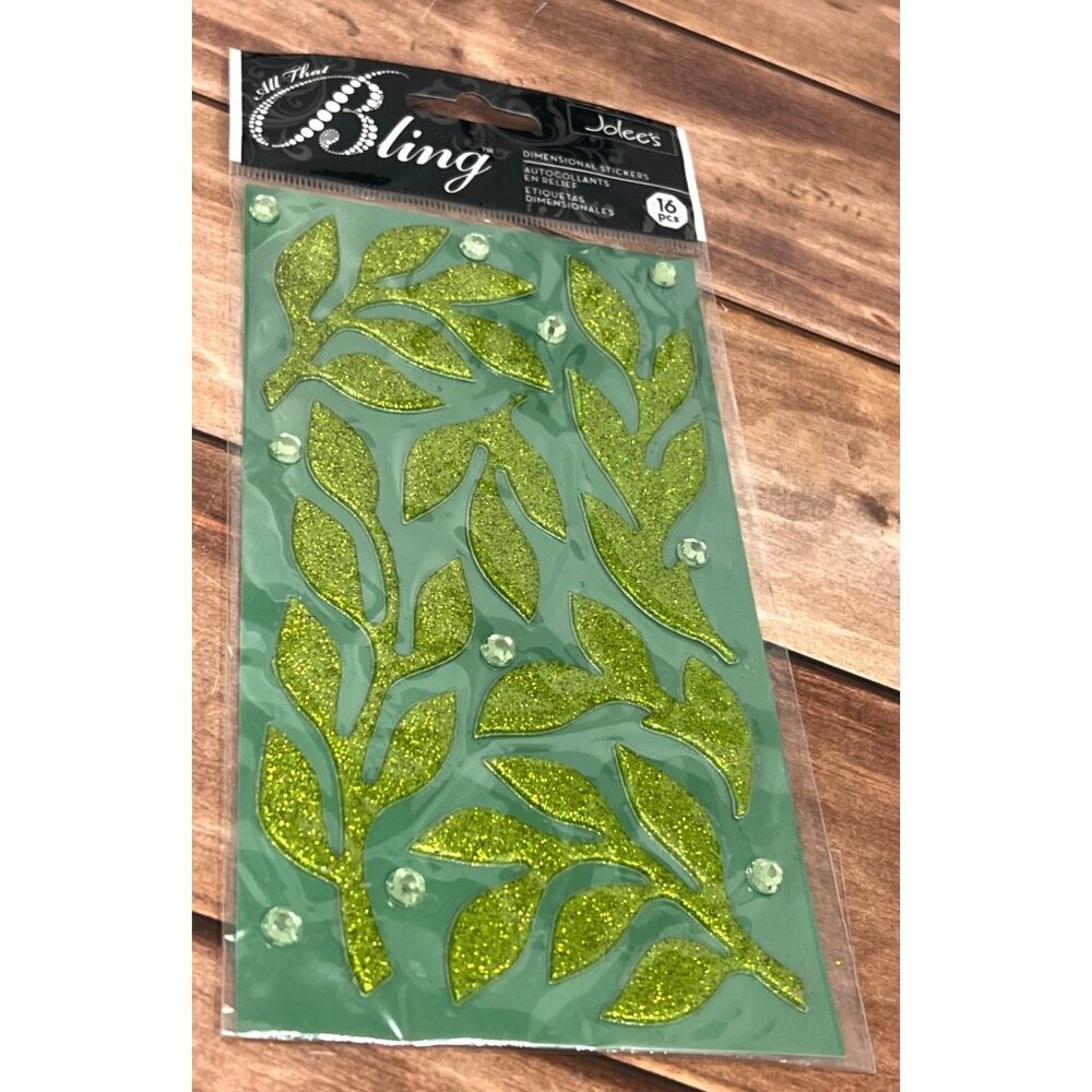 Jolees All That Bling Dimensional Stickers Green Leaf Puffy Flourish 50-00053